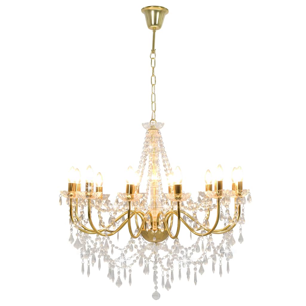 Lampadario con Perline Dorato 12 Lampadine E14