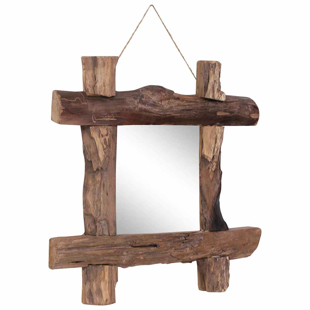 Specchio con Tronchi Naturale 50x50 cm in Teak di Recupero