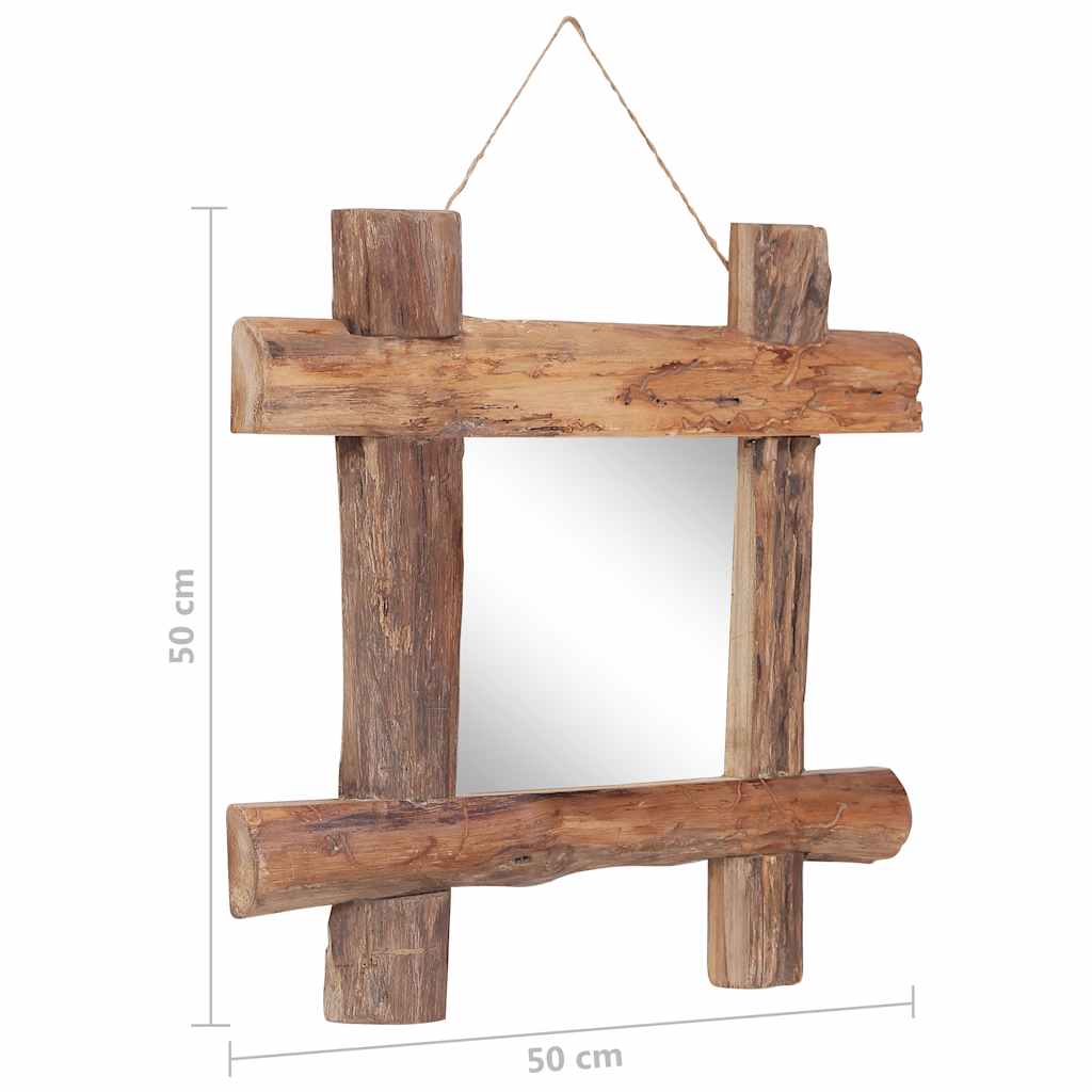 Specchio con Tronchi Naturale 50x50 cm in Teak di Recupero