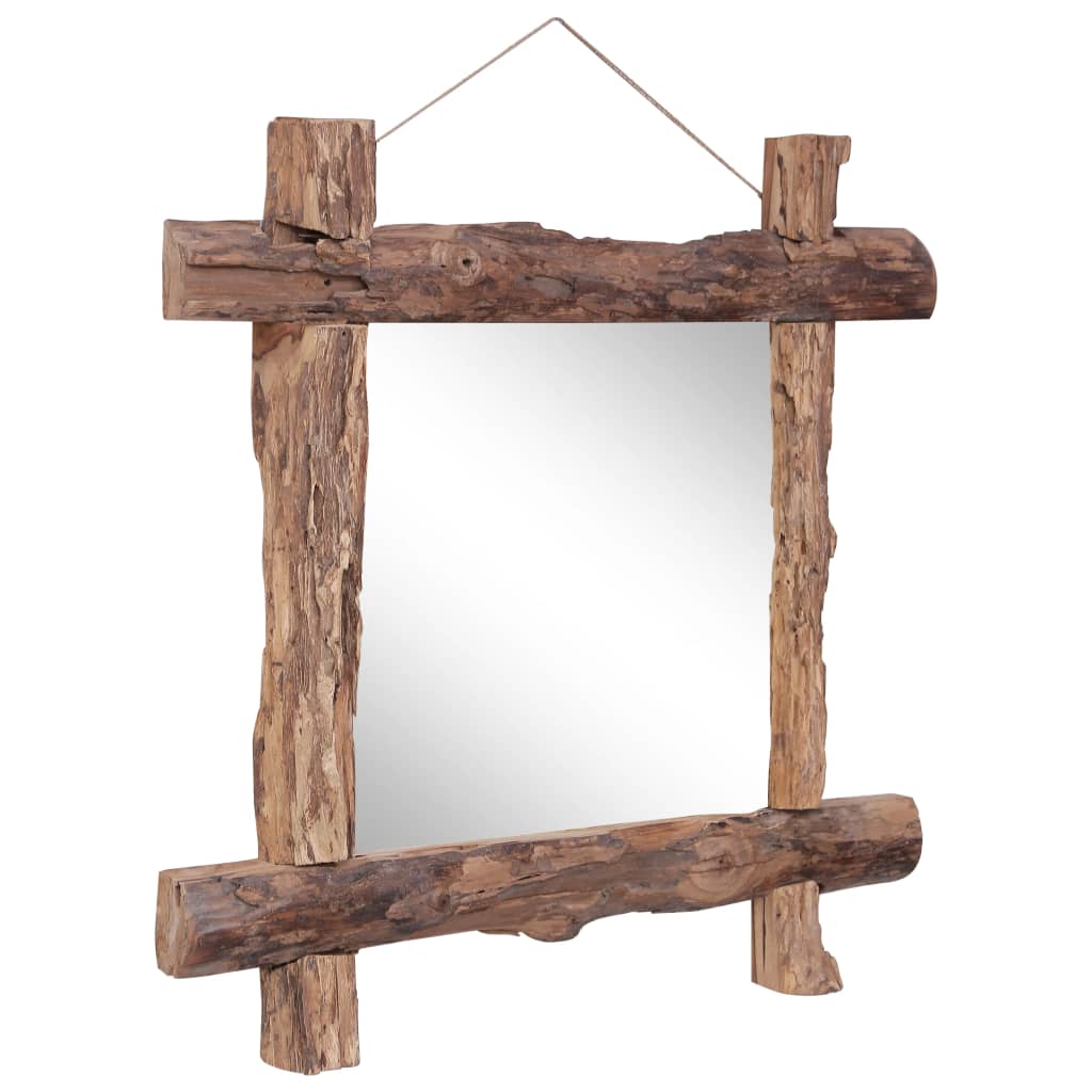 Specchio con Tronchi Naturale 70x70 cm in Teak di Recupero