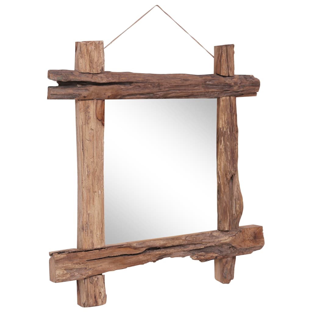 Specchio con Tronchi Naturale 70x70 cm in Teak di Recupero