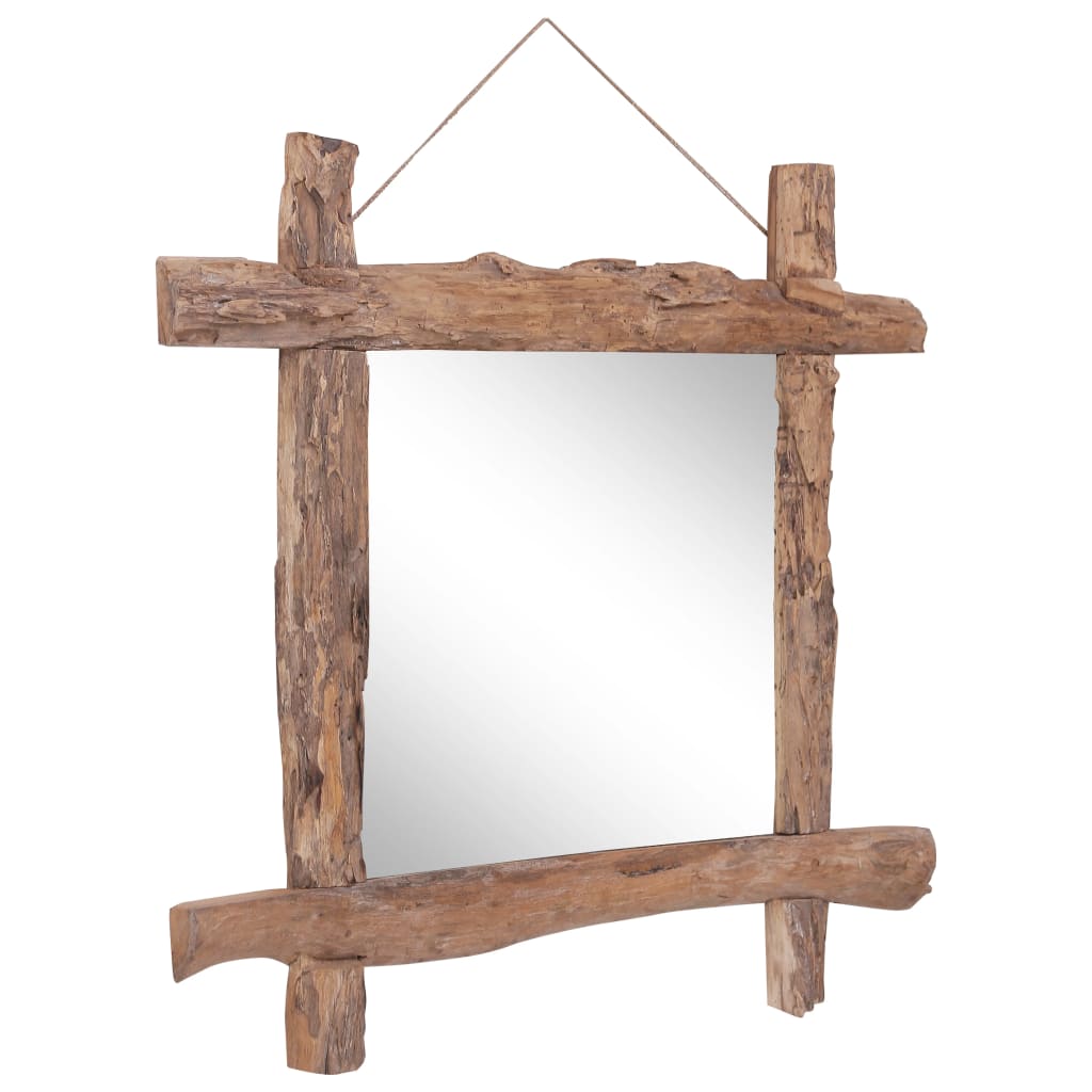 Specchio con Tronchi Naturale 70x70 cm in Teak di Recupero
