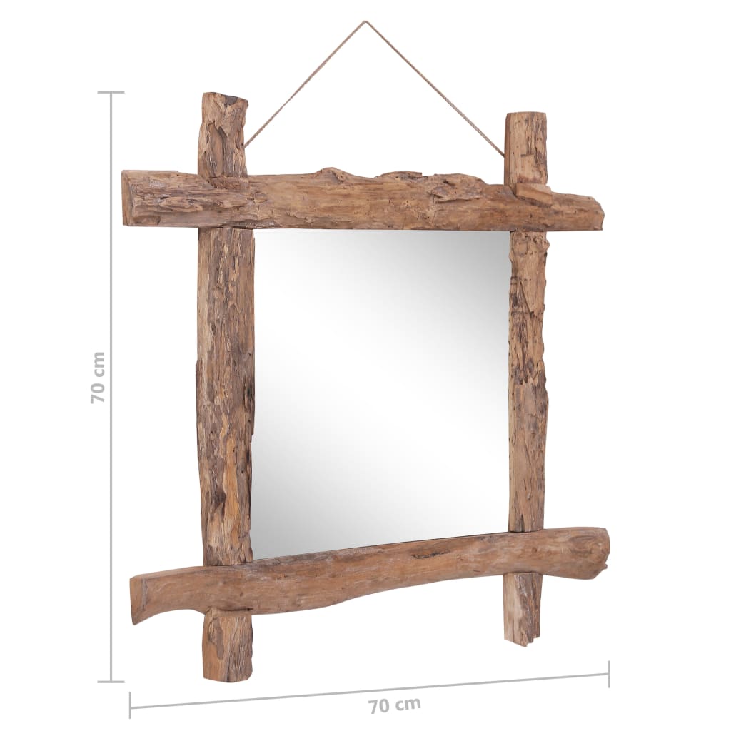 Specchio con Tronchi Naturale 70x70 cm in Teak di Recupero