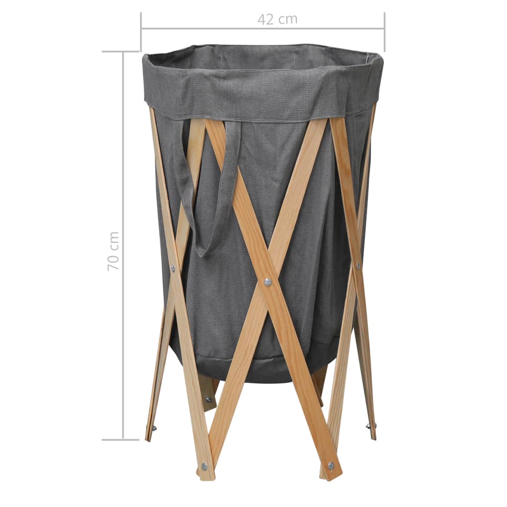 Cesto della Biancheria Pieghevole Grigio Legno e Tessuto