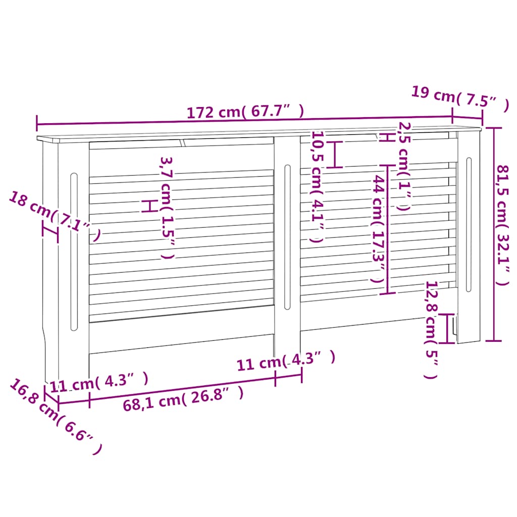 Copertura per Radiatore Bianca 172x19x81,5 cm in MDF