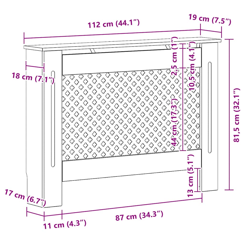 Copertura per Radiatore Bianca 112x19x81,5 cm in MDF