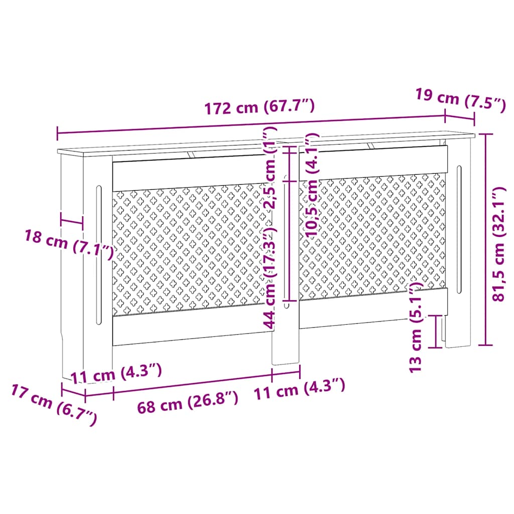 Copertura per Radiatore Bianca 172x19x81,5 cm in MDF