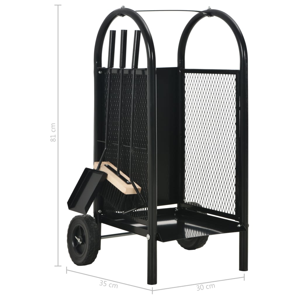 Carrello per Legna da Ardere Nero 30x35x81 cm Acciaio