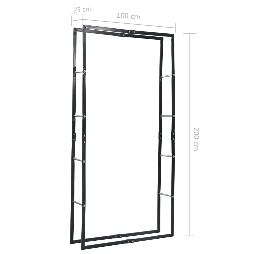 Rastrelliera per Legna da Ardere Nera 100x25x200 cm in Acciaio