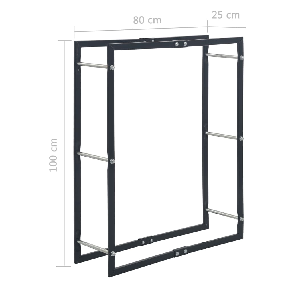 Rastrelliera per Legna da Ardere Nera 80x25x100 cm in Acciaio