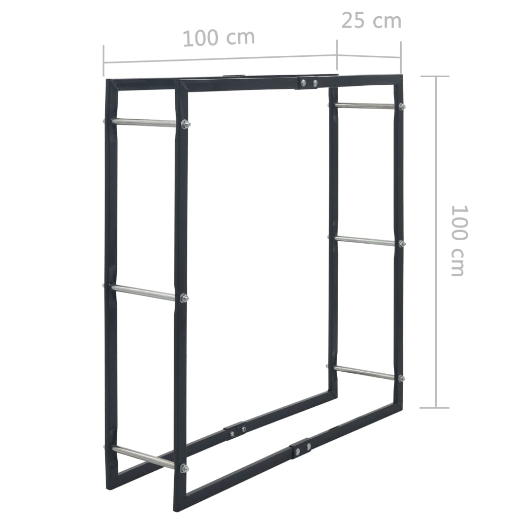 Rastrelliera per Legna da Ardere Nera 100x25x100 cm in Acciaio