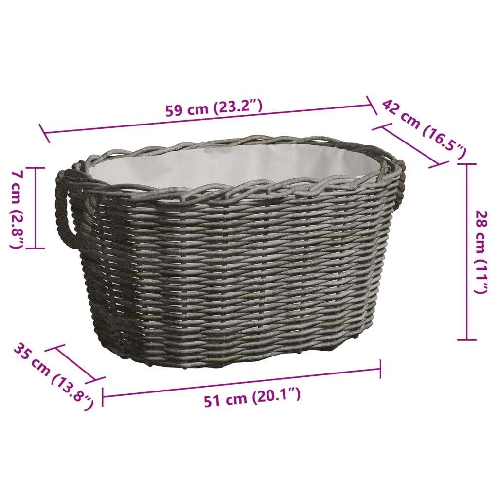 Cesta per Legna con Maniglie 59x42x28 cm Salice Grigia