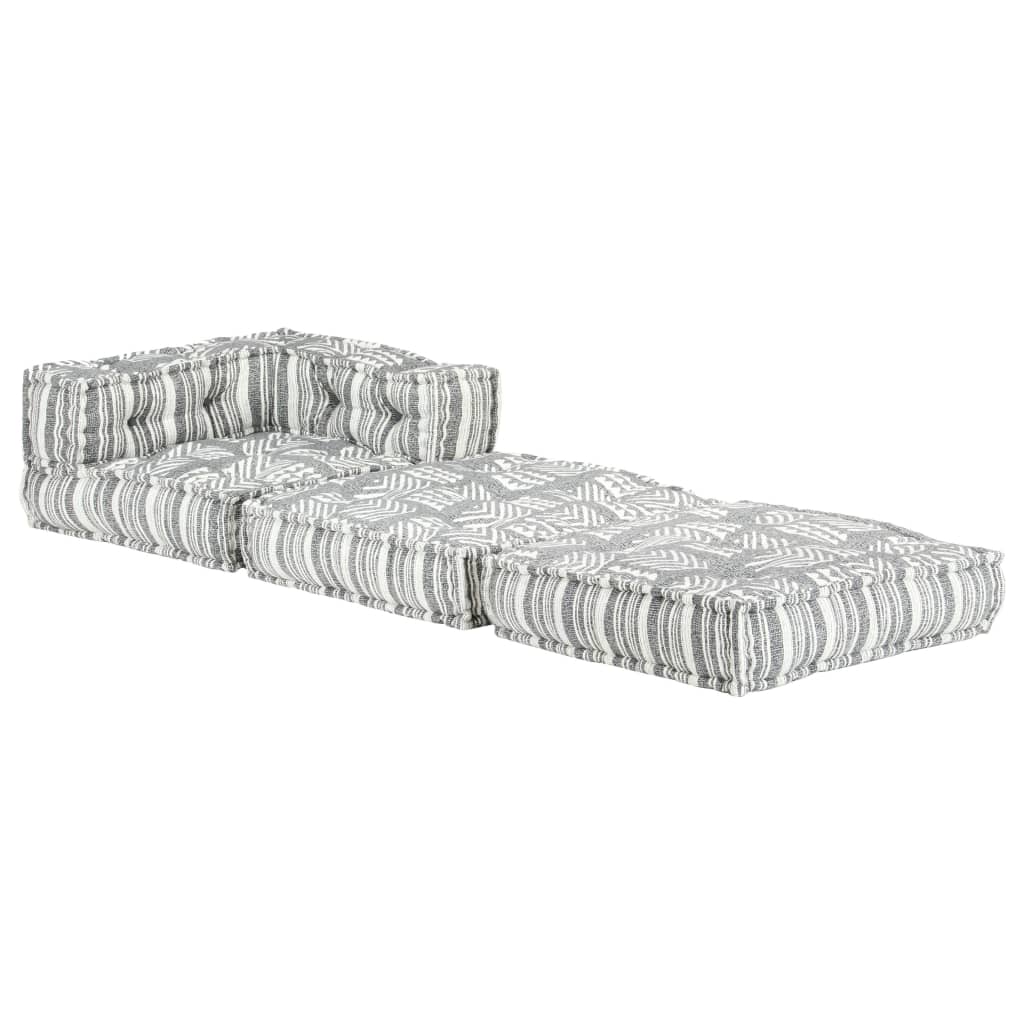 Pouf Modulare in Tessuto Grigio a Strisce