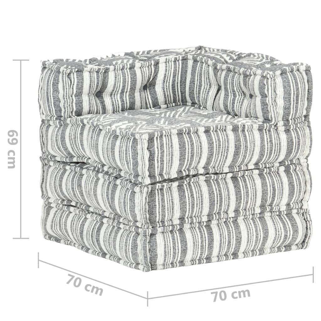 Pouf Modulare in Tessuto Grigio a Strisce