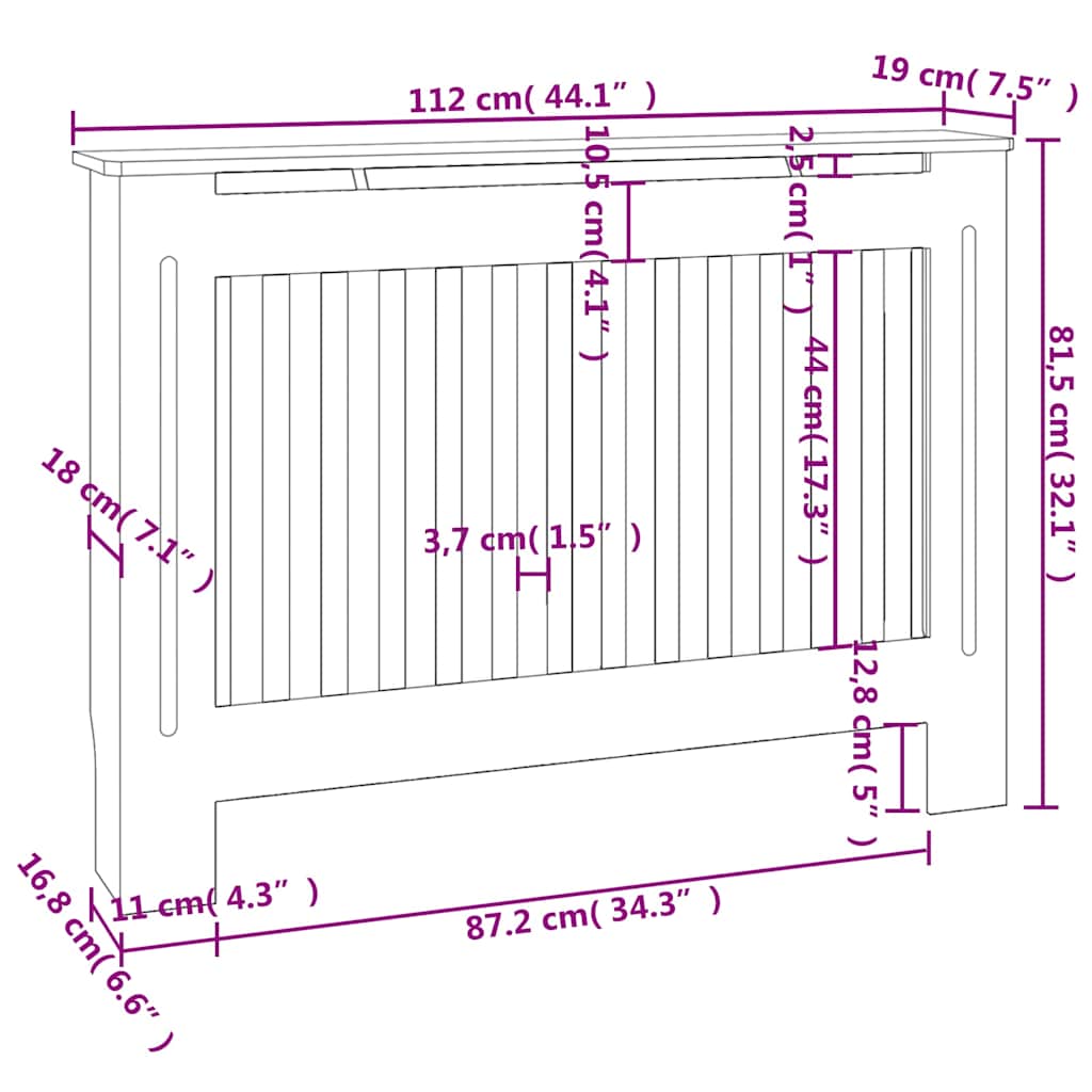 Copertura per Radiatore Grigio 112x19x81,5 cm in Legno Multistrato