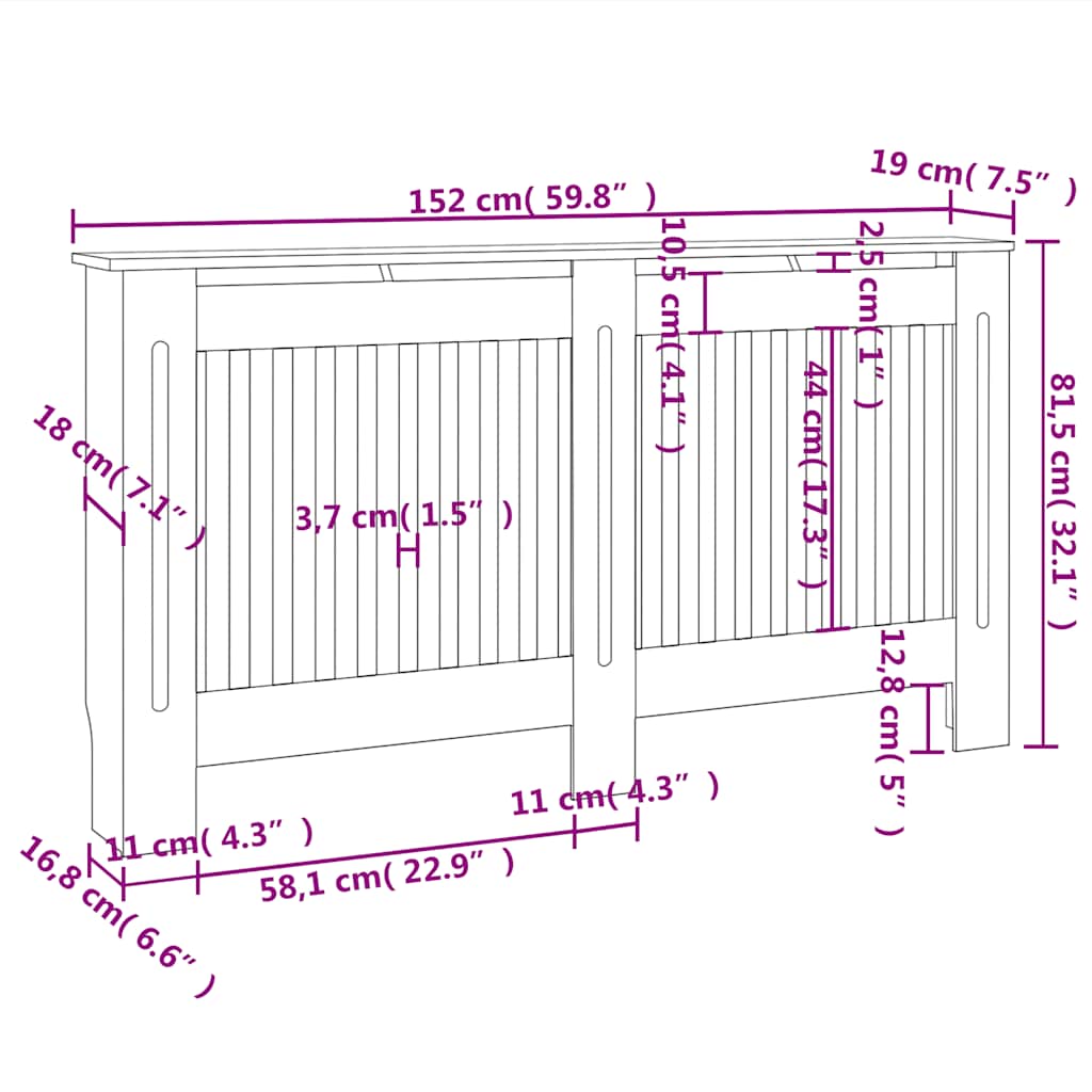 Copertura per Radiatore Antracite 152x19x81,5 cm in Legno Multistrato