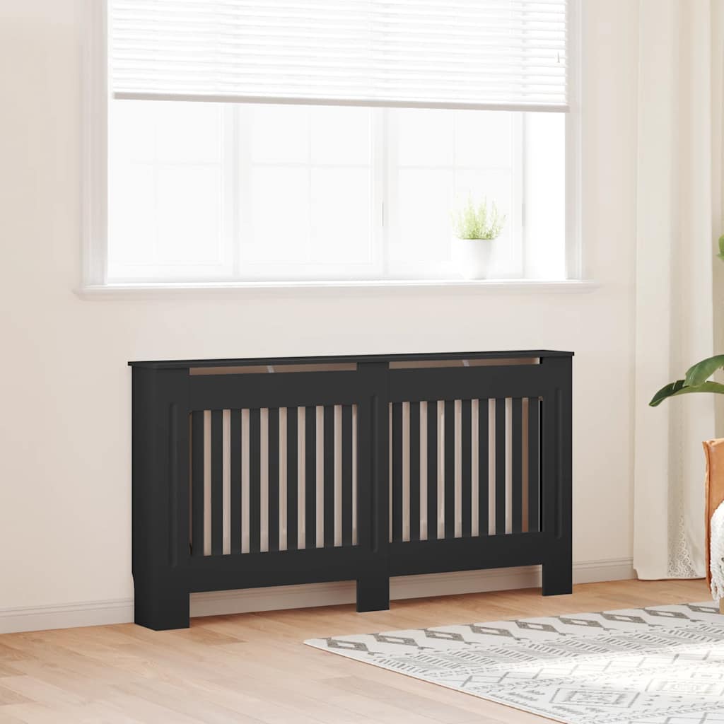 Copertura per Radiatore Nera 152x19x81,5 cm in Legno Multistrato