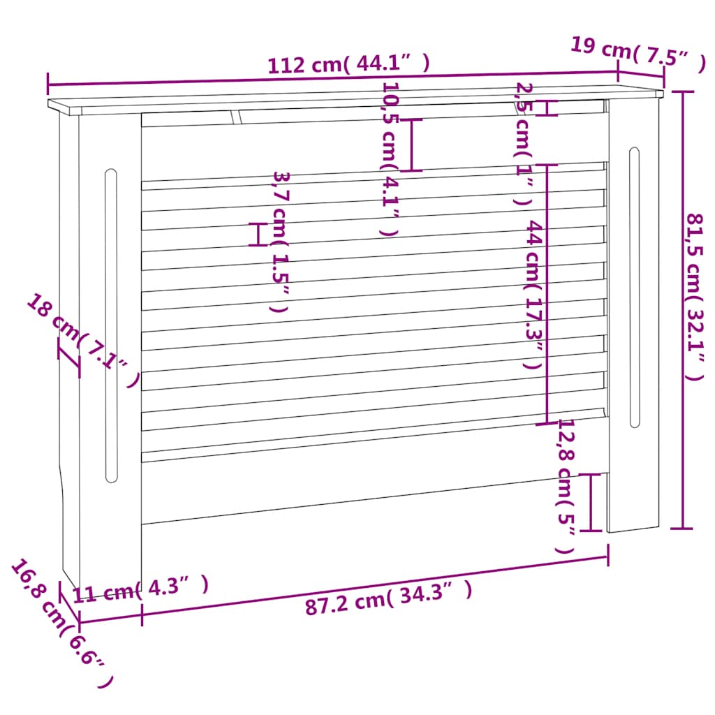 Copertura per Radiatore Antracite 112x19x81,5 cm in MDF