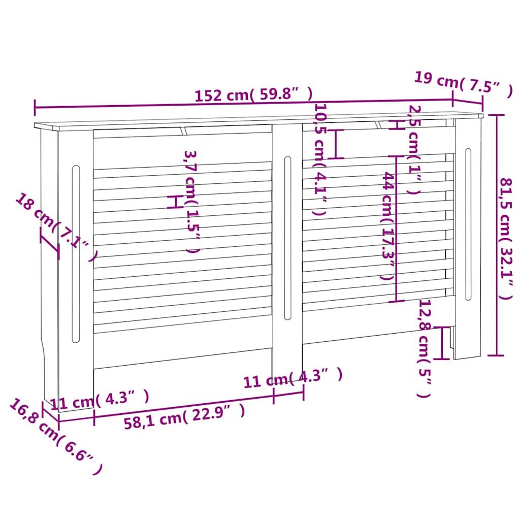 Copertura per Radiatore Nera 152x19x81,5 cm in MDF