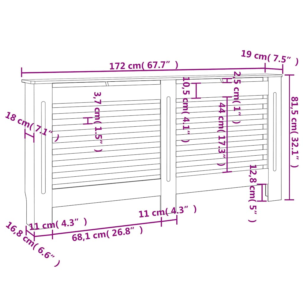 Copertura per Radiatore Antracite 172x19x81,5 cm in MDF