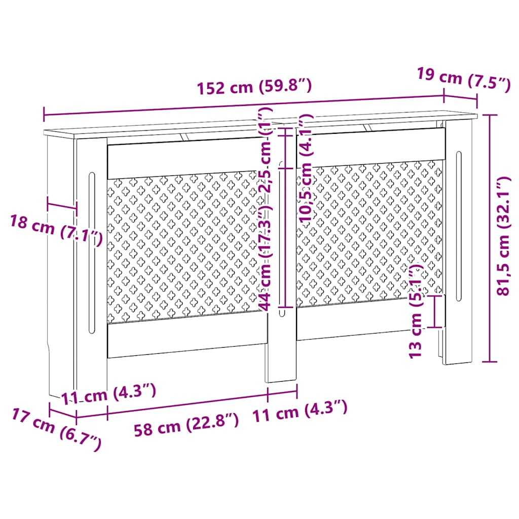Copertura per Radiatore Nera 152x19x81,5 cm in MDF
