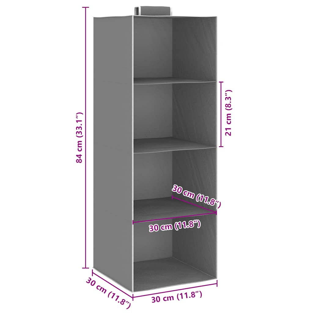 Organizer per Armadio da Appendere con 4 Ripiani 2 pz Tessuto
