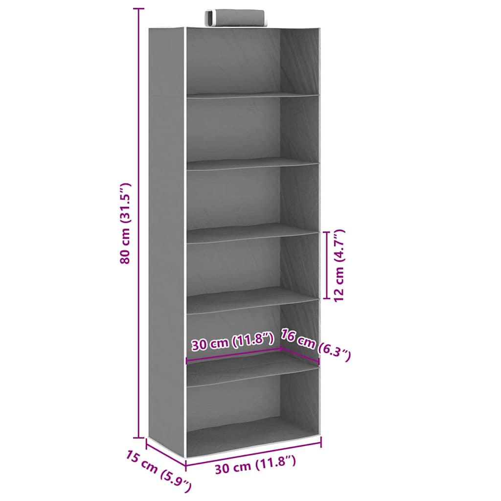 Organizer per Armadio da Appendere con 6 Ripiani 2 pz Tessuto