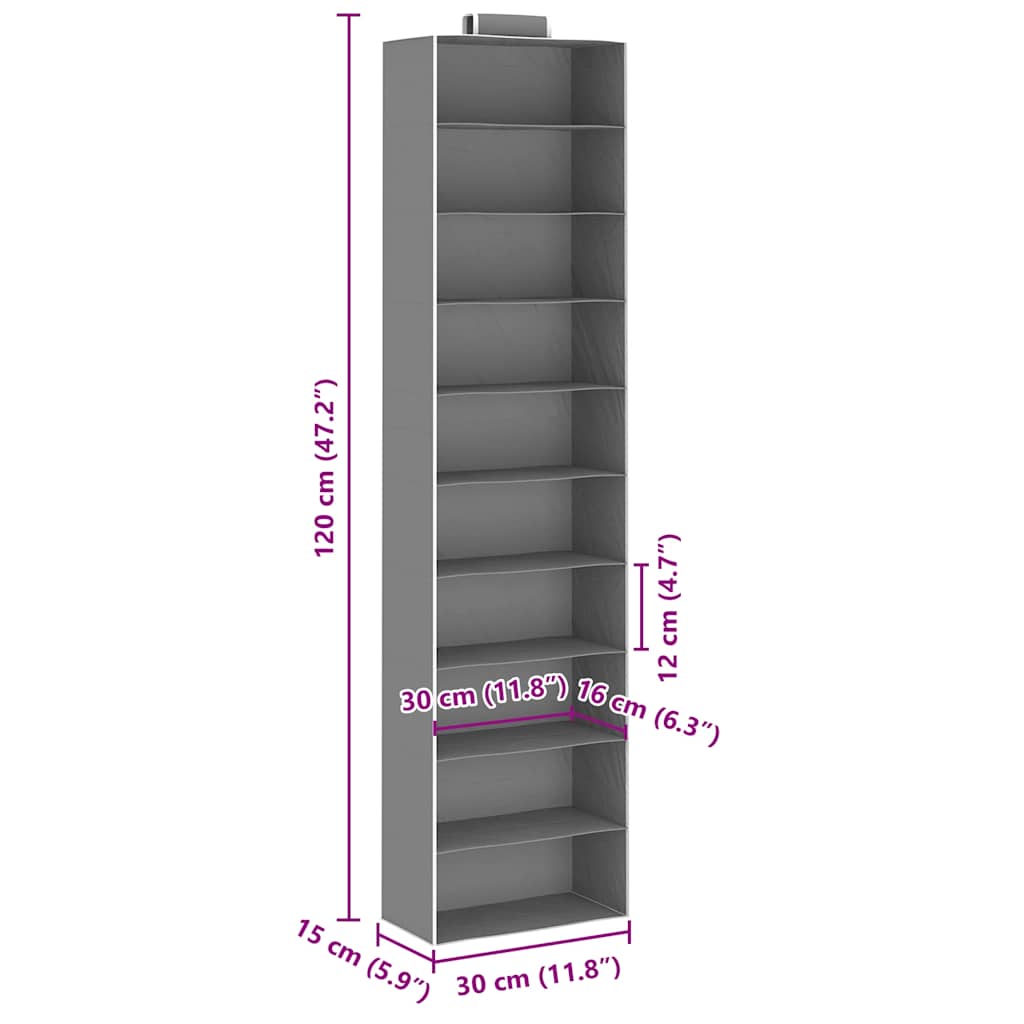 Organizer per Armadio da Appendere 2 pz con 10 Ripiani Tessuto