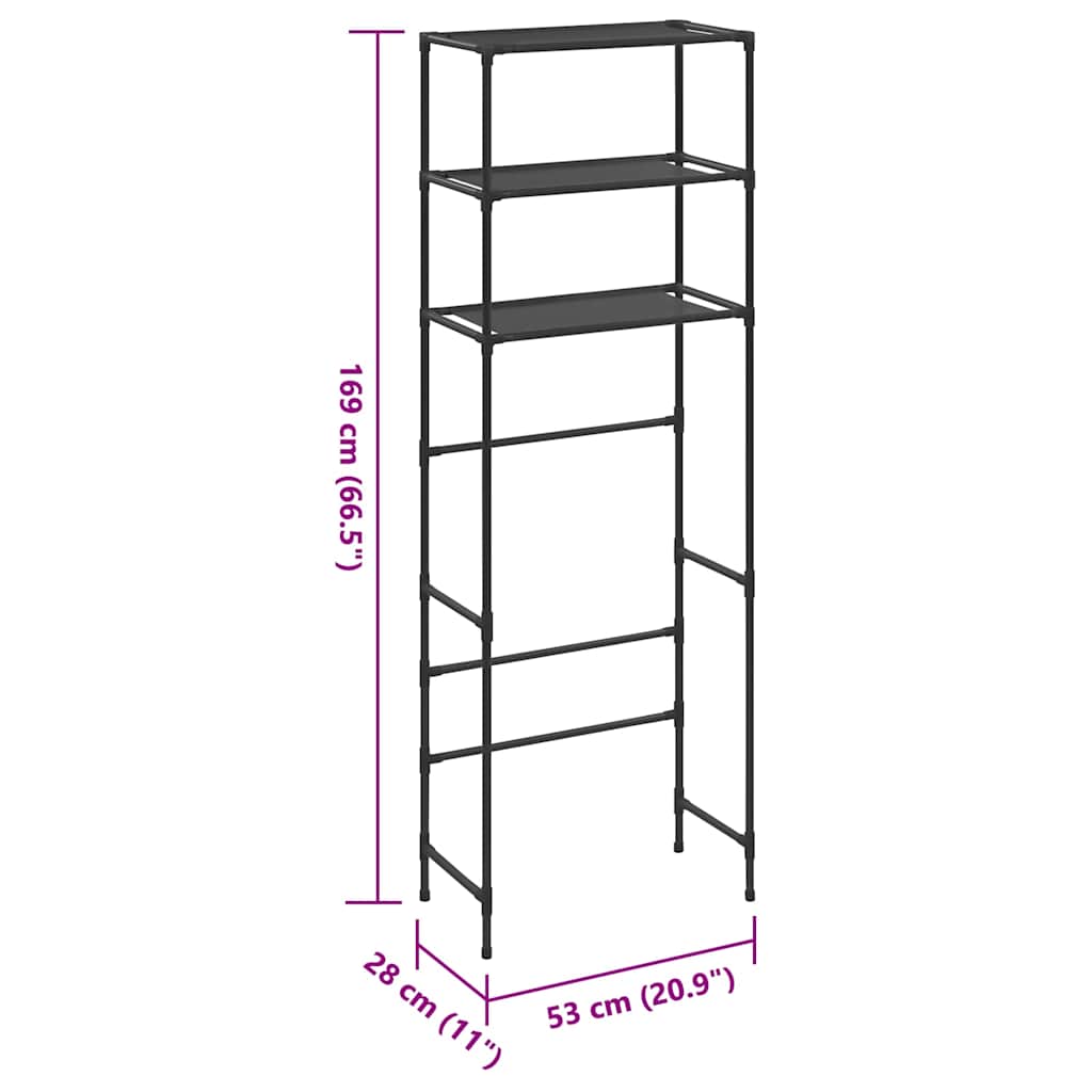Scaffale per Bagno con 3 Ripiani Nero 53x28x169 cm
