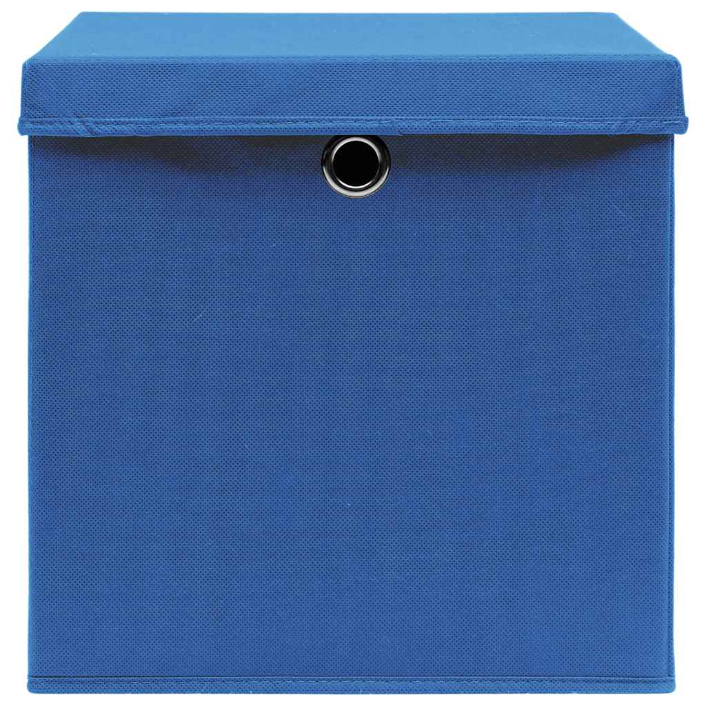 Scatole Portaoggetti con Coperchi 10pz Blu 32x32x32 cm Tessuto