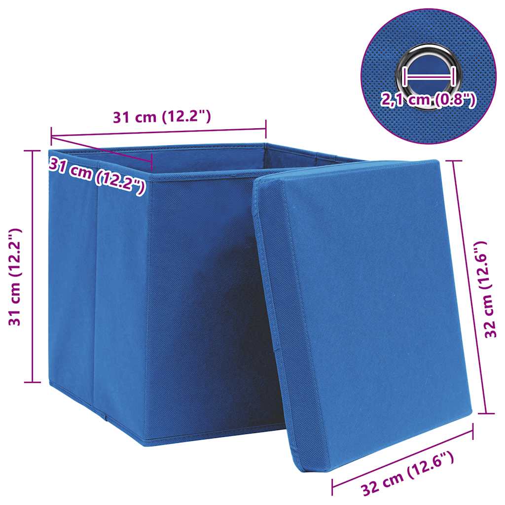 Scatole Portaoggetti con Coperchi 10pz Blu 32x32x32 cm Tessuto