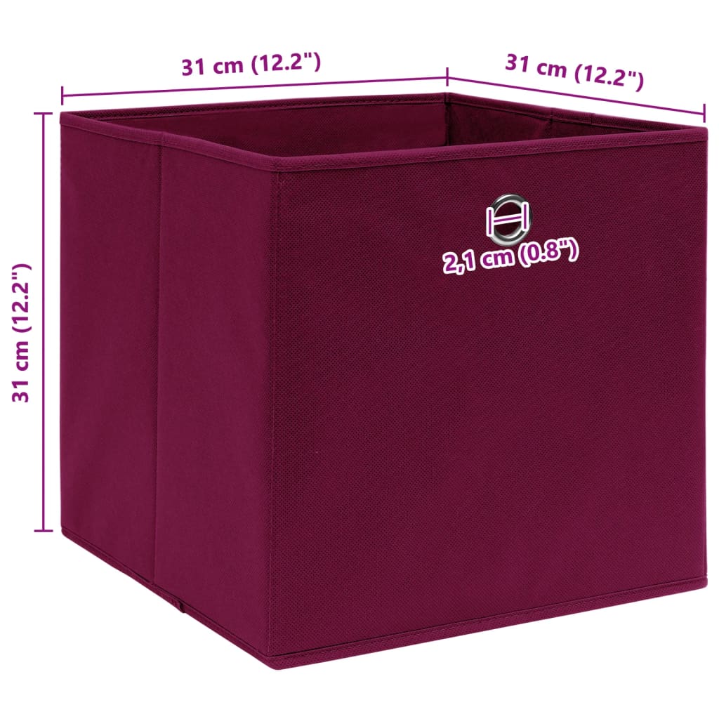 Scatole con Coperchi 4pz Rosso Scuro 32x32x32 cm Tessuto
