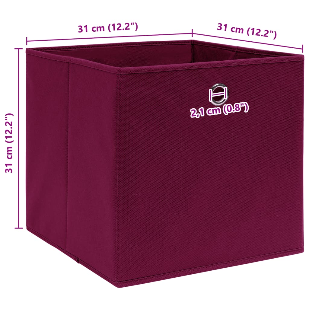 Scatole con Coperchi 10 pz Rosso Scuro 32x32x32 cm Tessuto