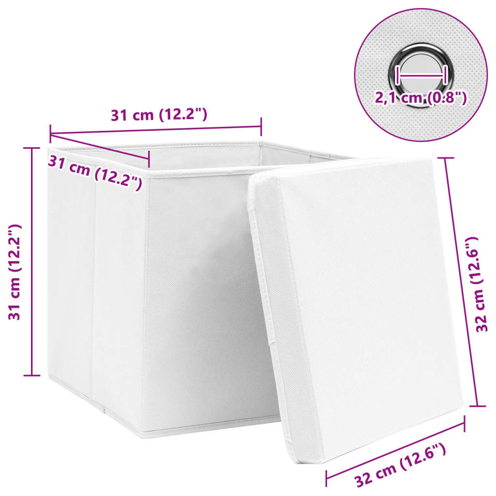 Scatole con Coperchi 10pz Bianche 32x32x32 cm Tessuto