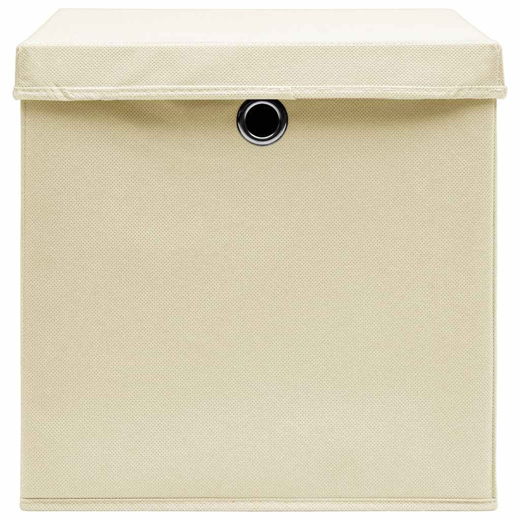 Scatole Portaoggetti con Coperchi 10pz Crema 32x32x32cm Tessuto