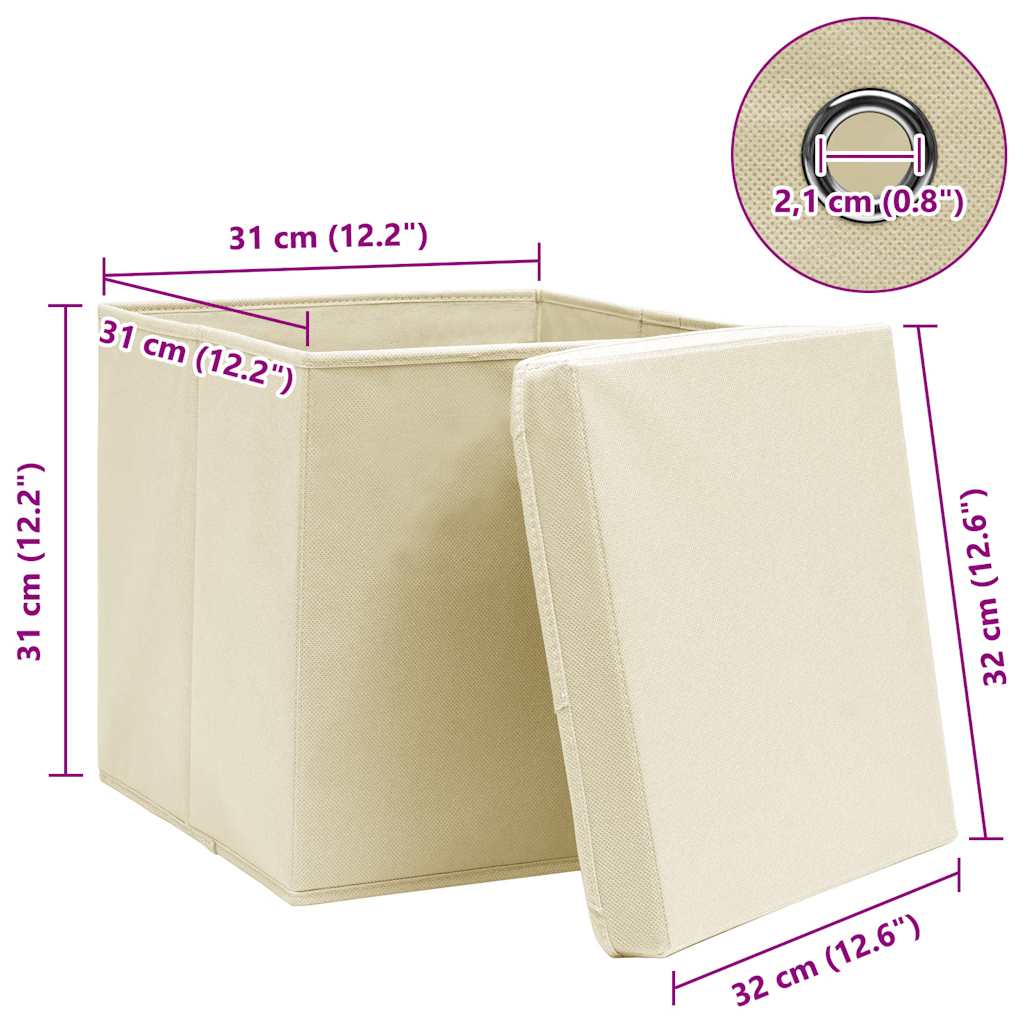 Scatole Portaoggetti con Coperchi 10pz Crema 32x32x32cm Tessuto