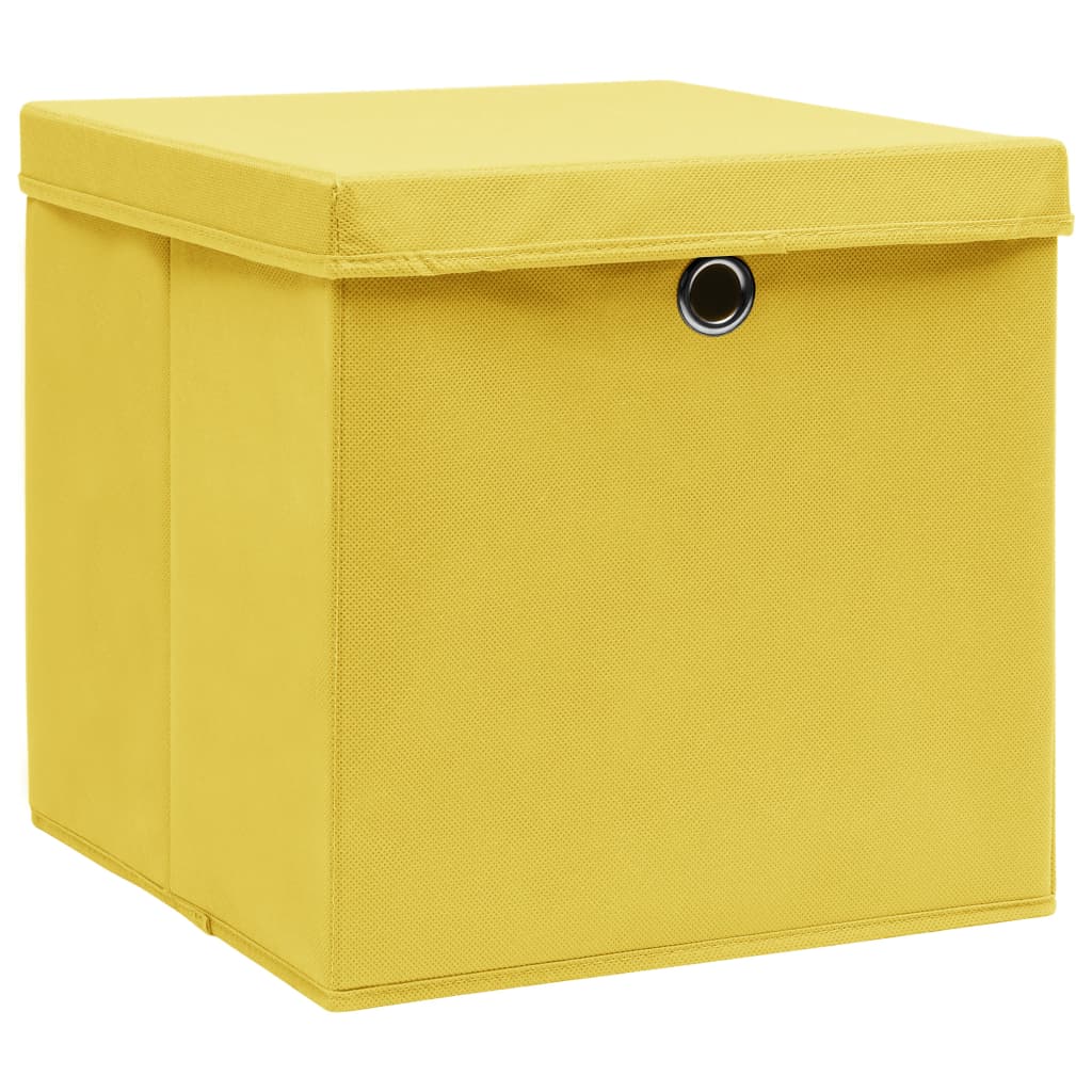Scatole Portaoggetti con Coperchi 4pz Gialle 32x32x32cm Tessuto