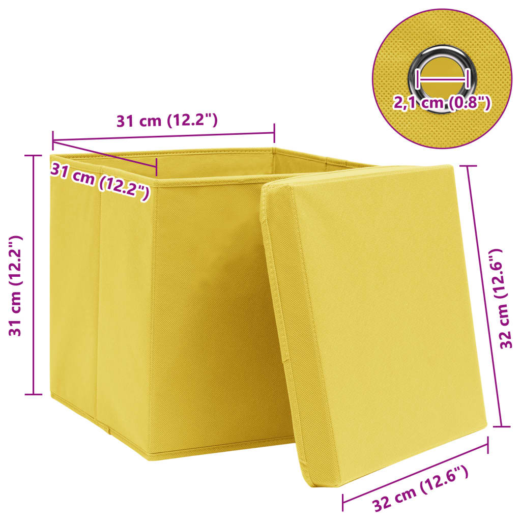 Scatole Portaoggetti con Coperchi 4pz Gialle 32x32x32cm Tessuto