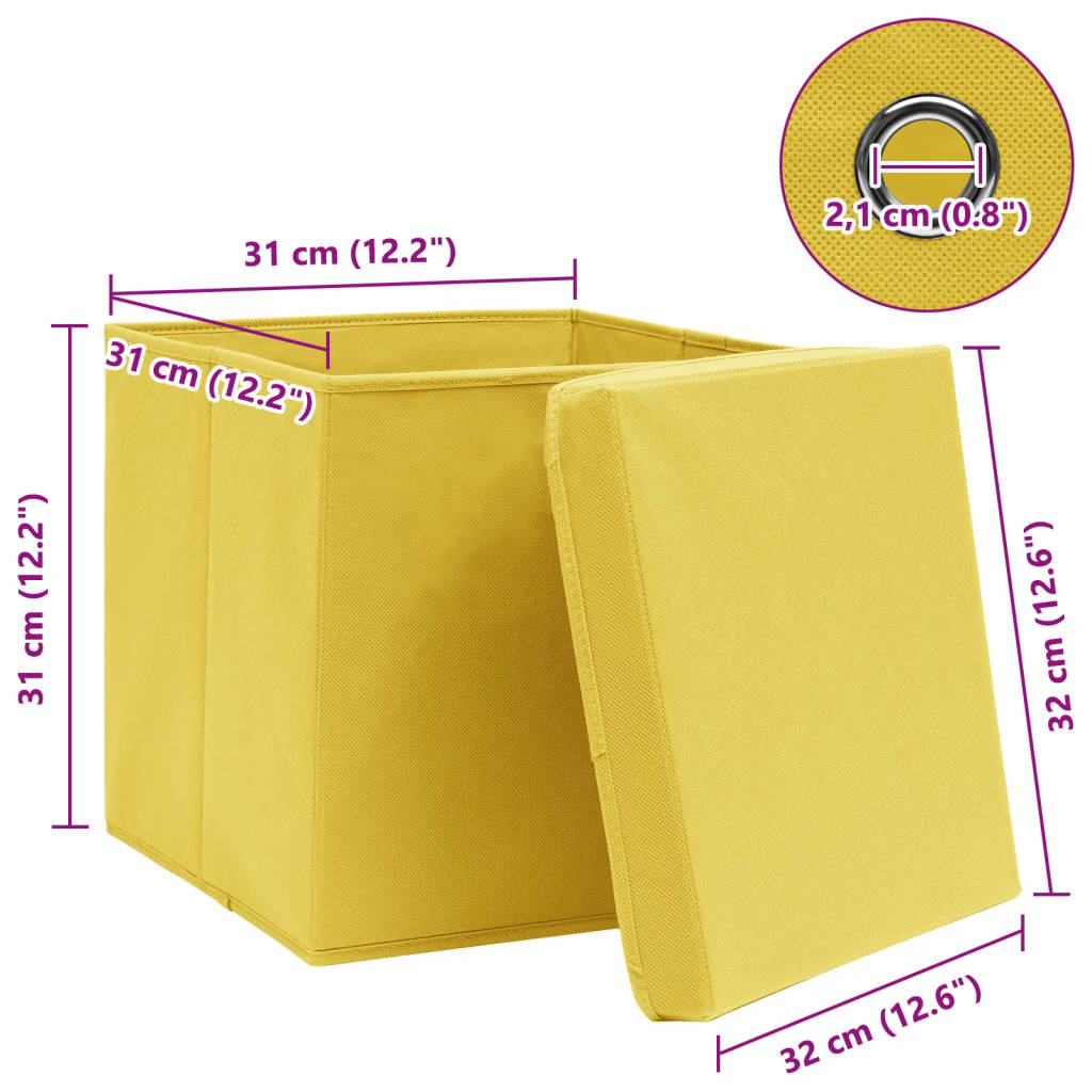 Scatole con Coperchi 10pz Gialle 32x32x32 cm Tessuto