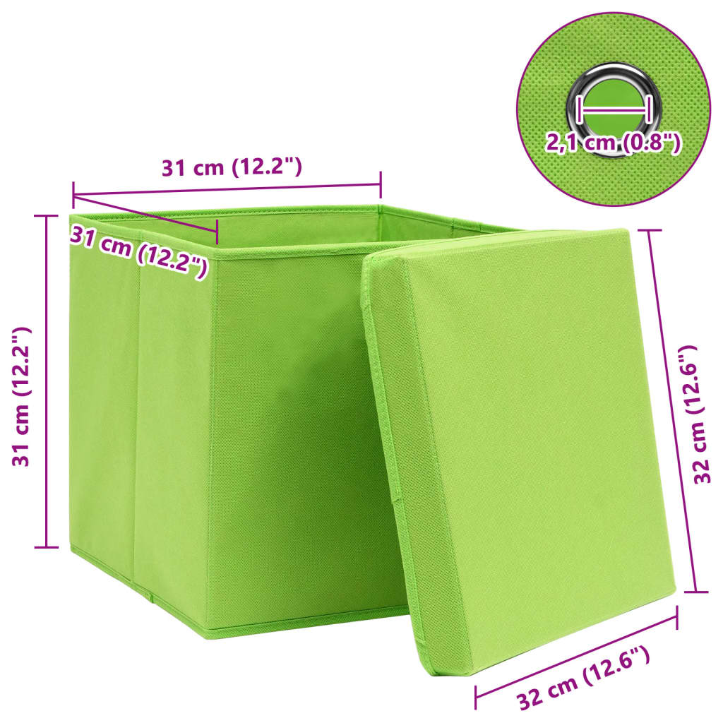 Scatole Portaoggetti con Coperchi 4pz Verdi 32x32x32 cm Tessuto