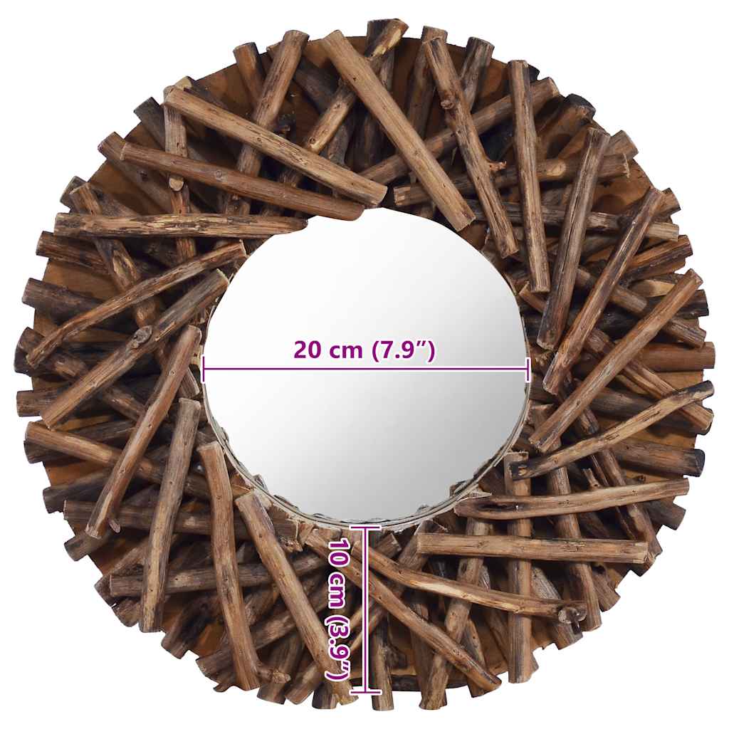 Specchio da Parete 40 cm in Legno di Teak Rotondo