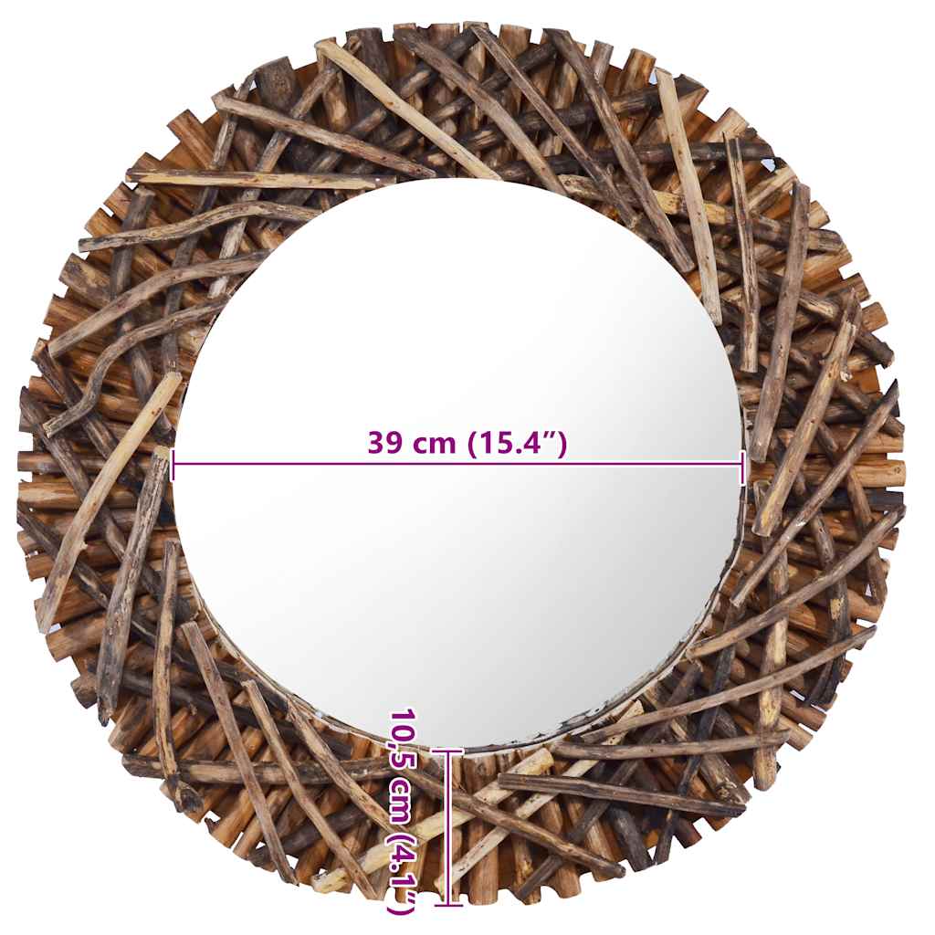 Specchio da Parete 60 cm in Legno di Teak Rotondo