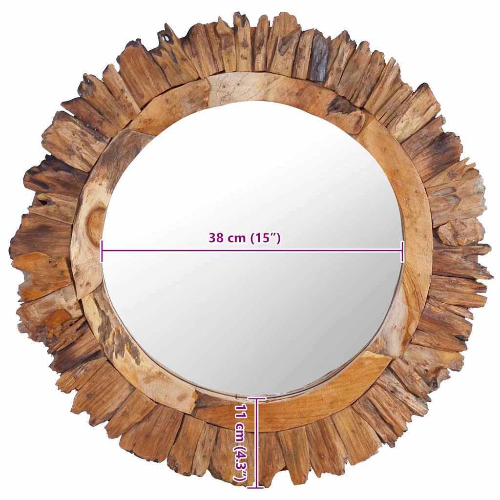 Specchio da Parete 60 cm in Legno di Teak Rotondo