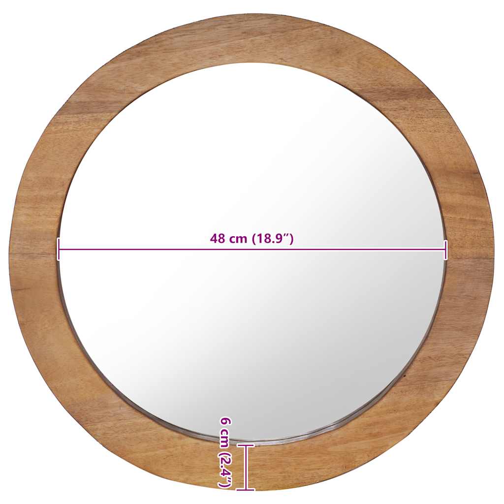 Specchio da Parete 60 cm in Legno di Teak Rotondo