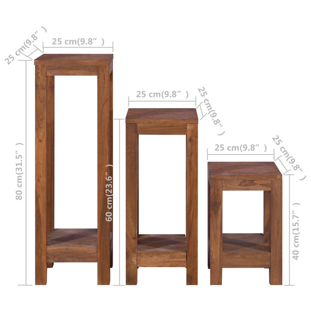 Piedistalli per Piante 3 pz in Legno Massello di Teak