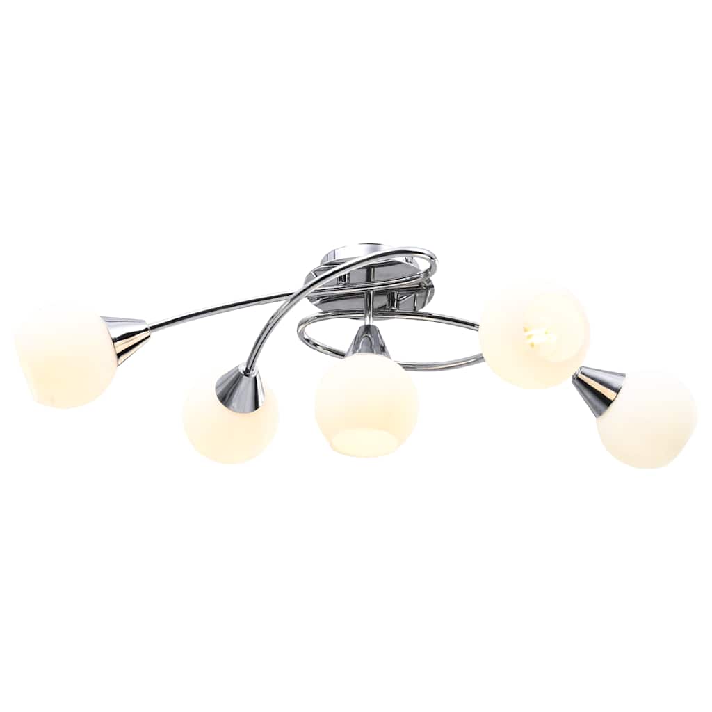 Lampadario con Paralumi in Ceramica 5 Lampadine E14  a Coppa