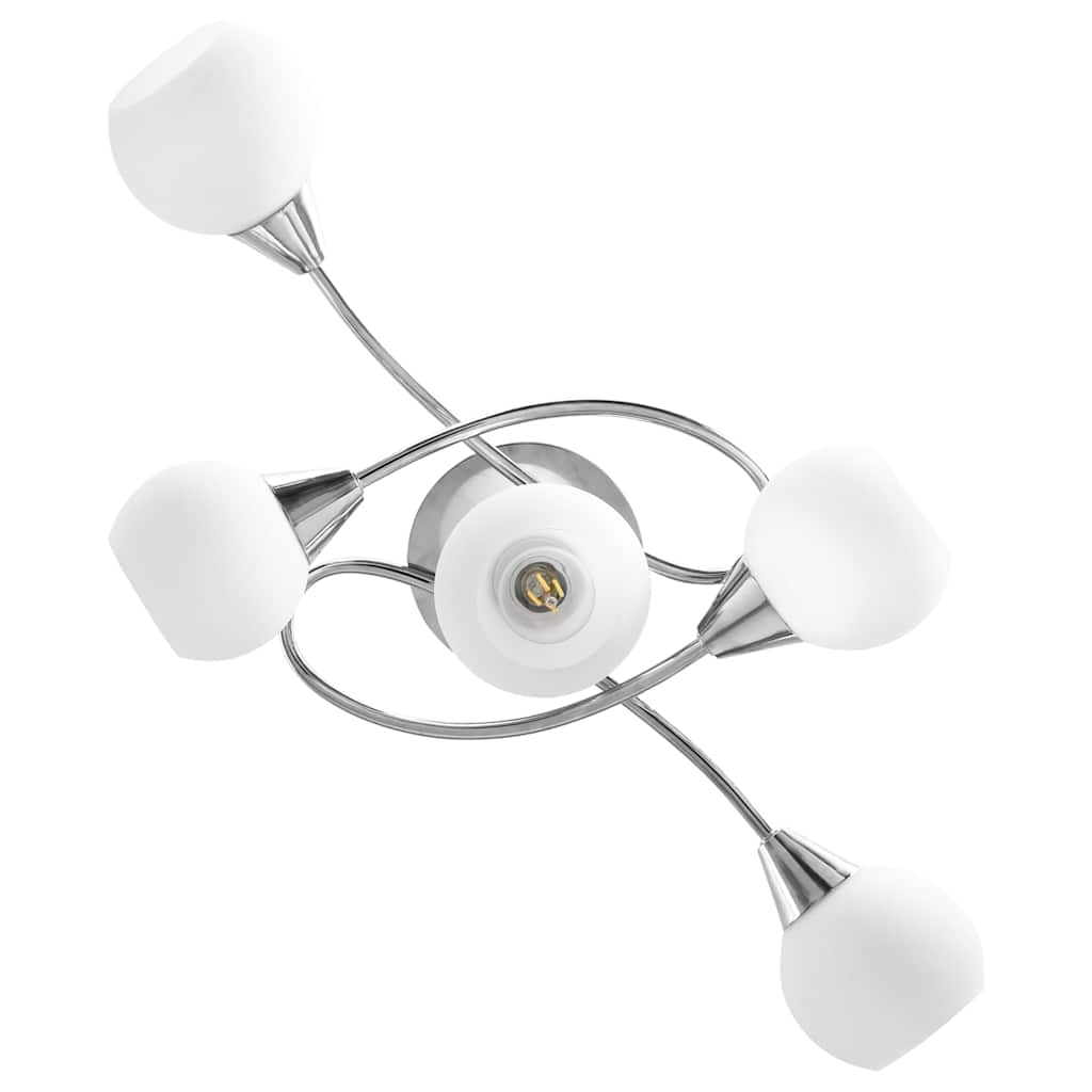 Lampadario con Paralumi in Ceramica 5 Lampadine E14  a Coppa