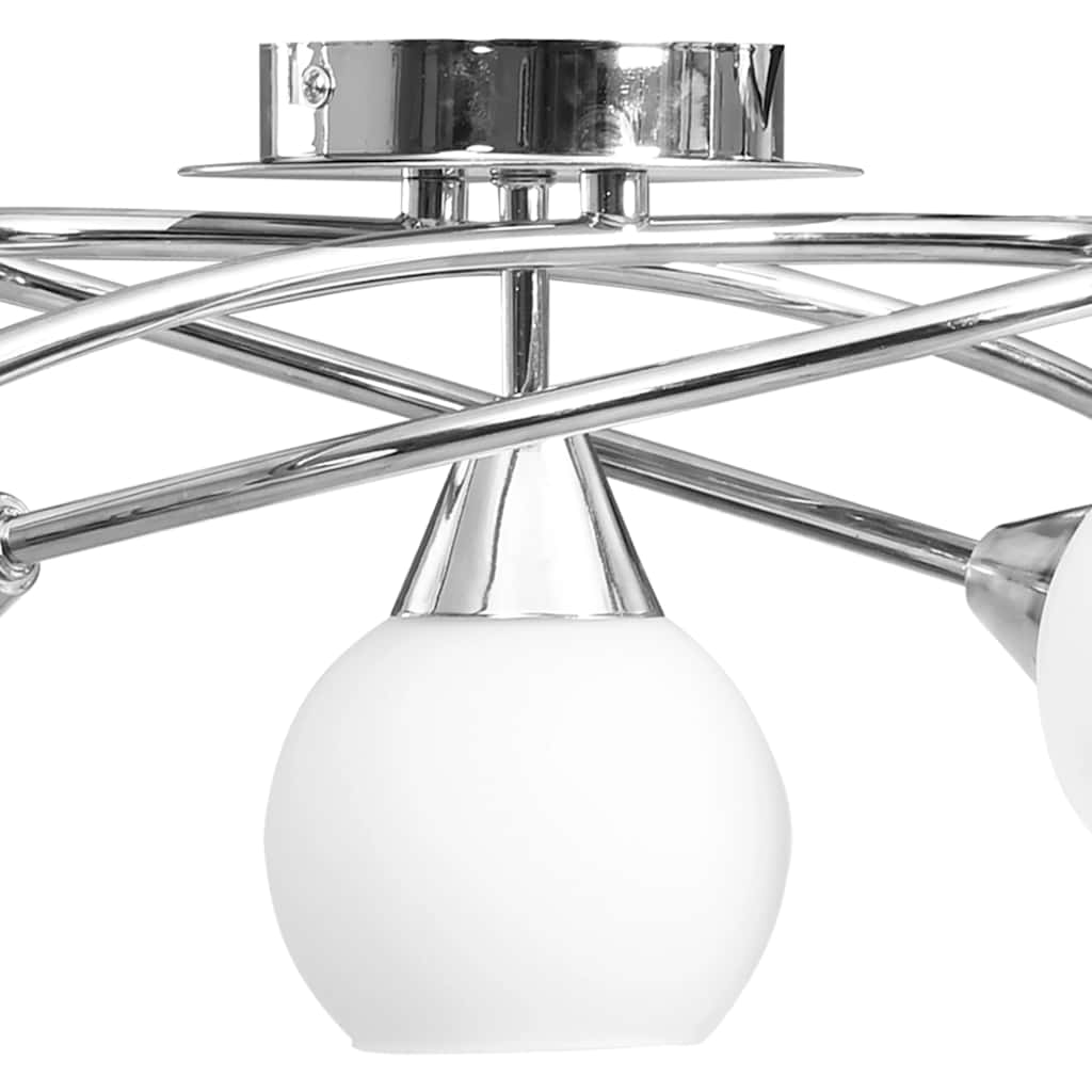 Lampadario con Paralumi in Ceramica 5 Lampadine E14  a Coppa