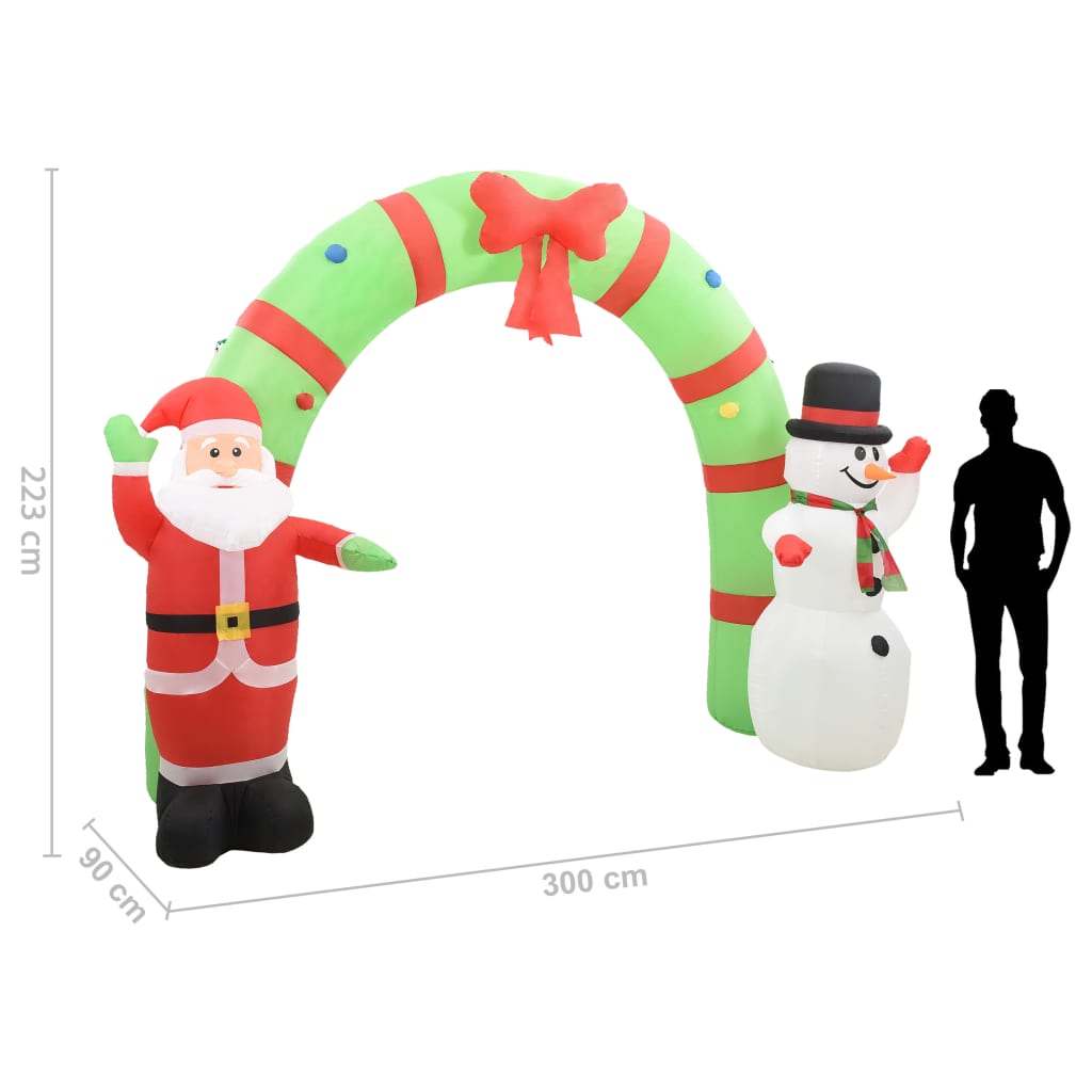 Arco con Babbo Natale Gonfiabile e Pupazzo di Neve LED 223 cm