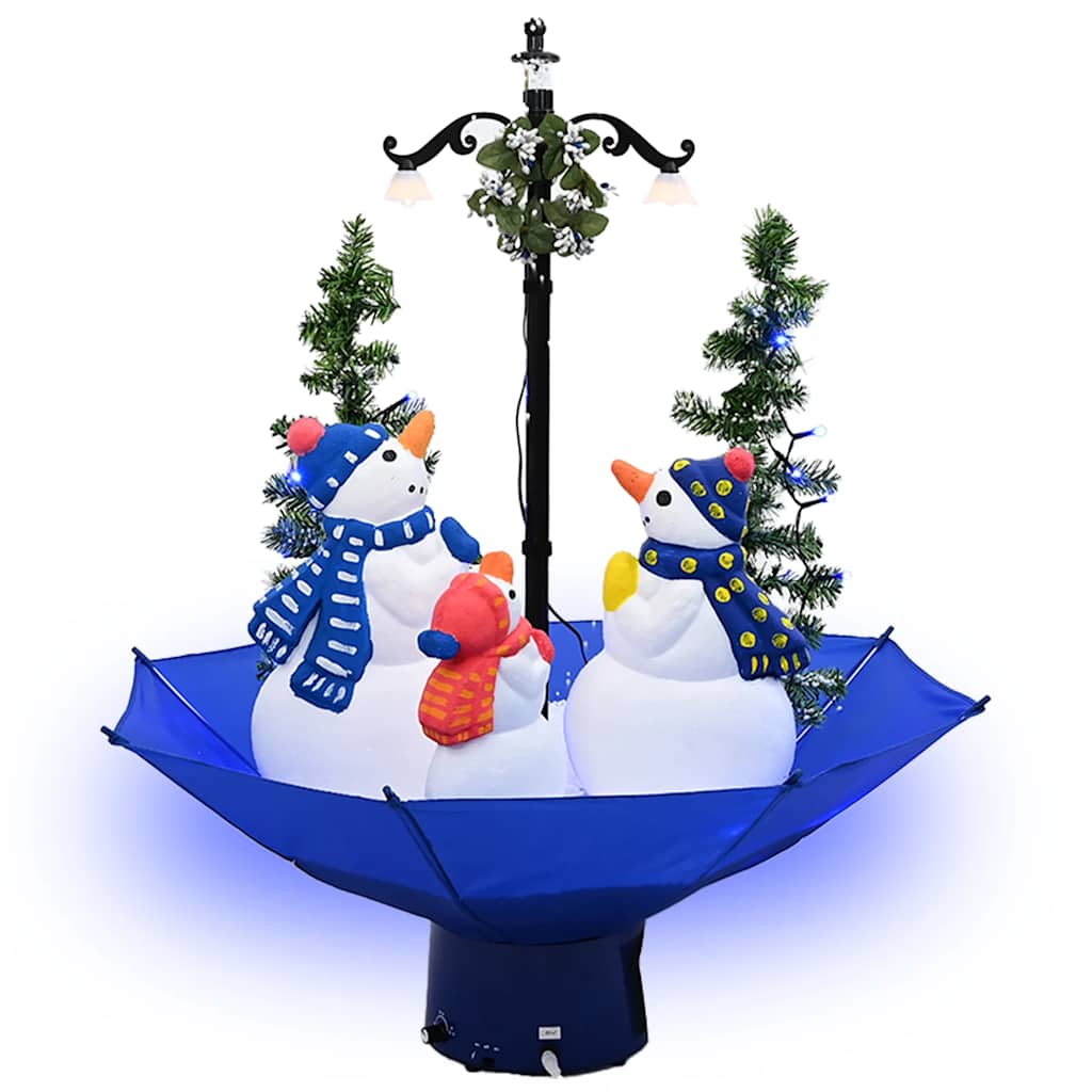Albero di Natale con Nevicata e Base ad Ombrello Blu 75 cm PVC
